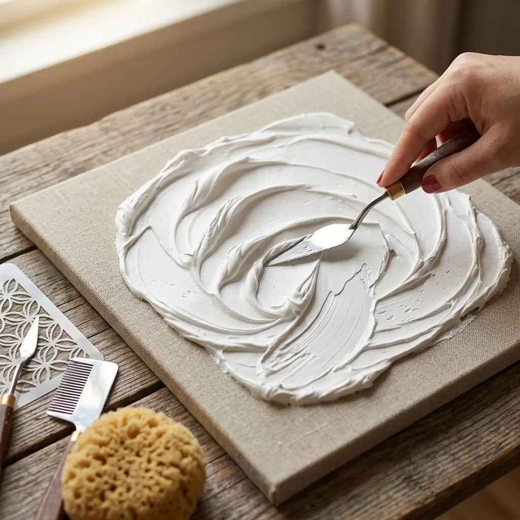 Struktur modellieren in Butter Paste — Malspachtel, Schwamm, Kamm, Schablone