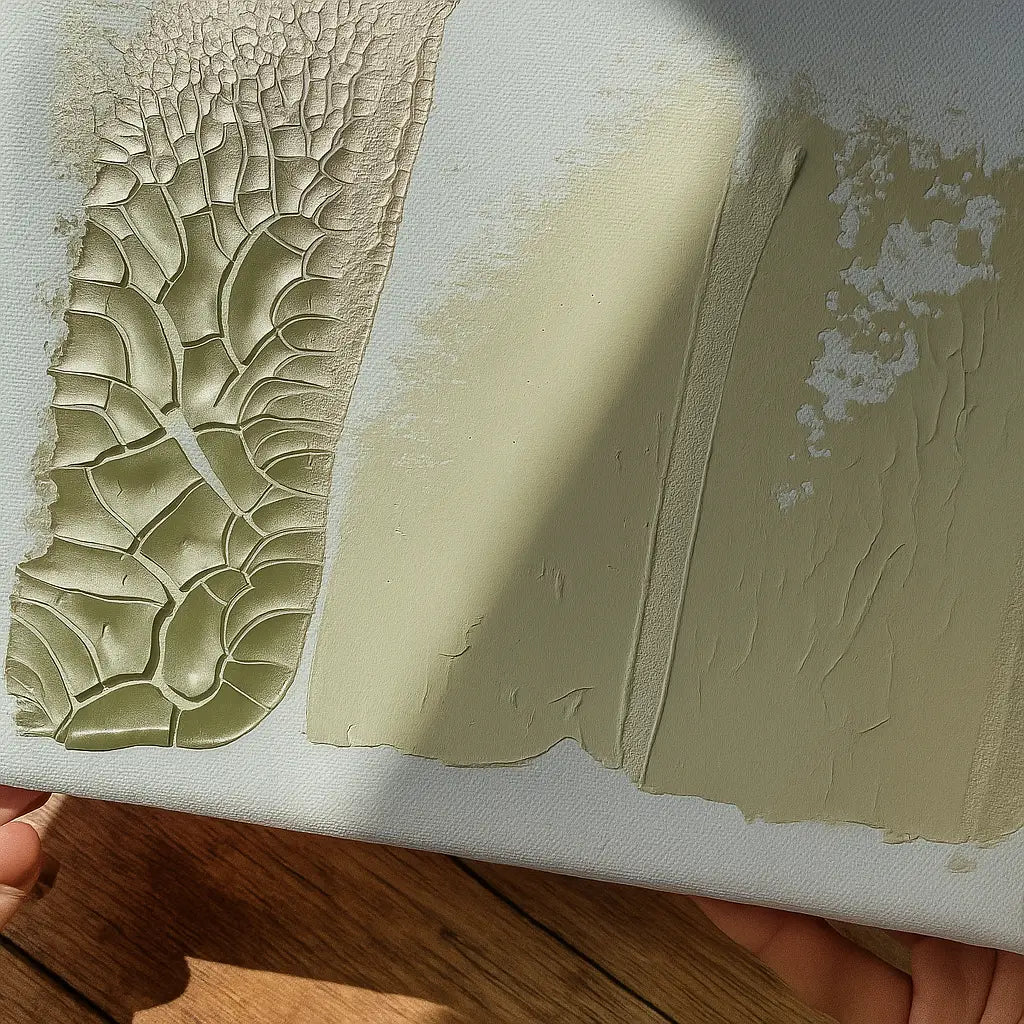 Crackle-Paste gemischt mit goldener und weißer Acrylfarbe auf einer Leinwand