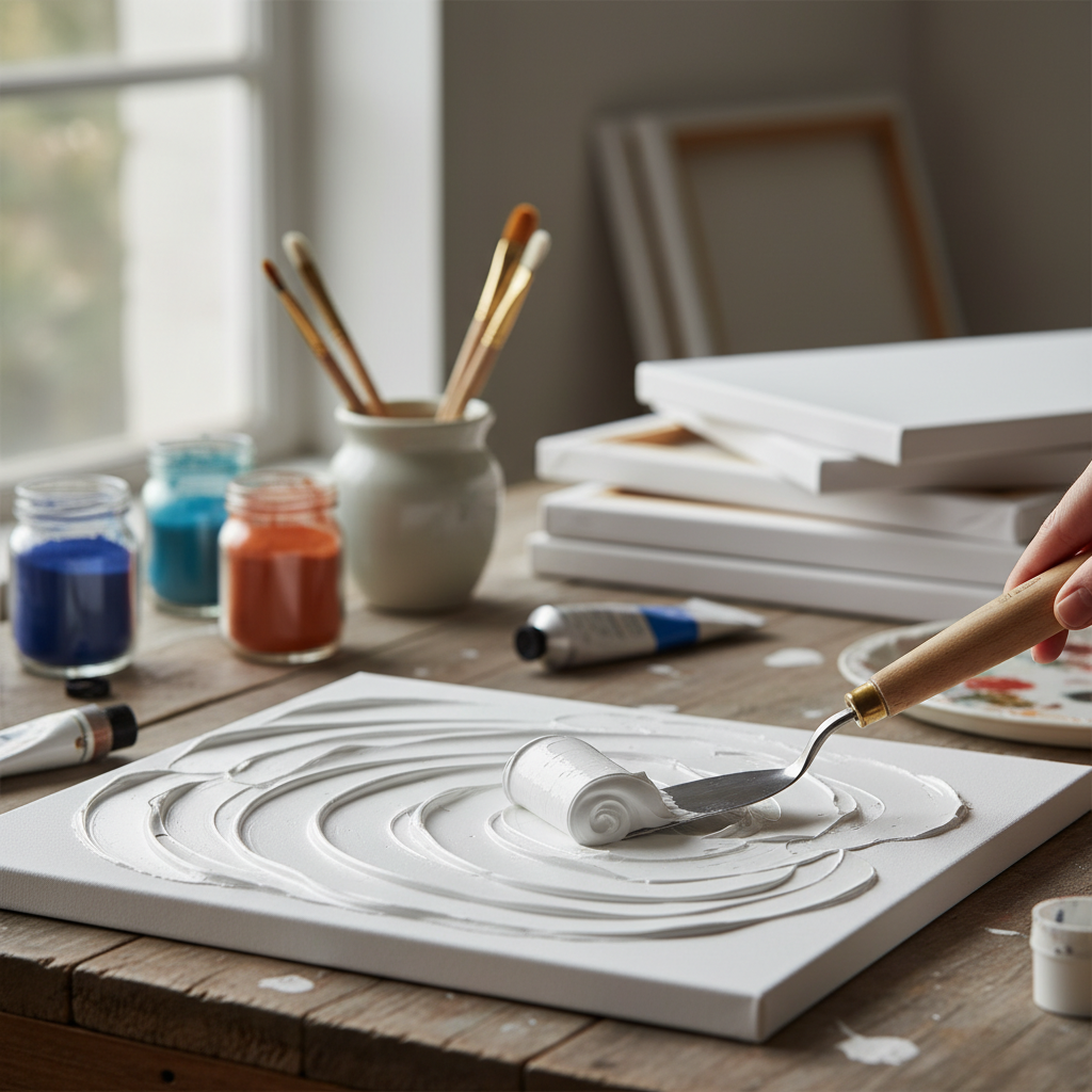 palette knife applying thick texture paste