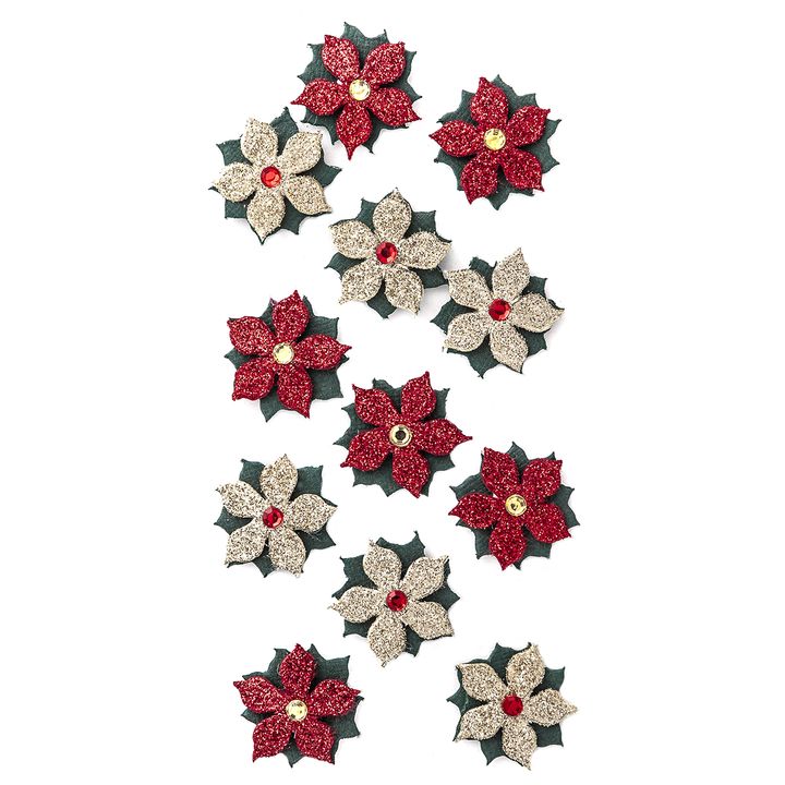 12er-Set 3D-Glitzer-Weihnachtsaufkleber | Weihnachtsrose — Bild 4