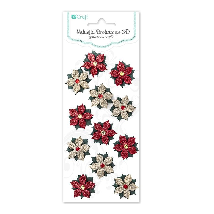 12er-Set 3D-Glitzer-Weihnachtsaufkleber | Weihnachtsrose — Bild 6