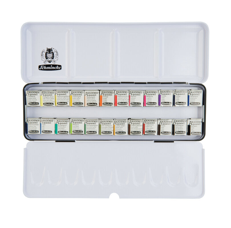 Schmincke AKADEMIE Aquarell leerer Metallkasten für Aquarellfarben, 24 x 1/2 Näpfchen