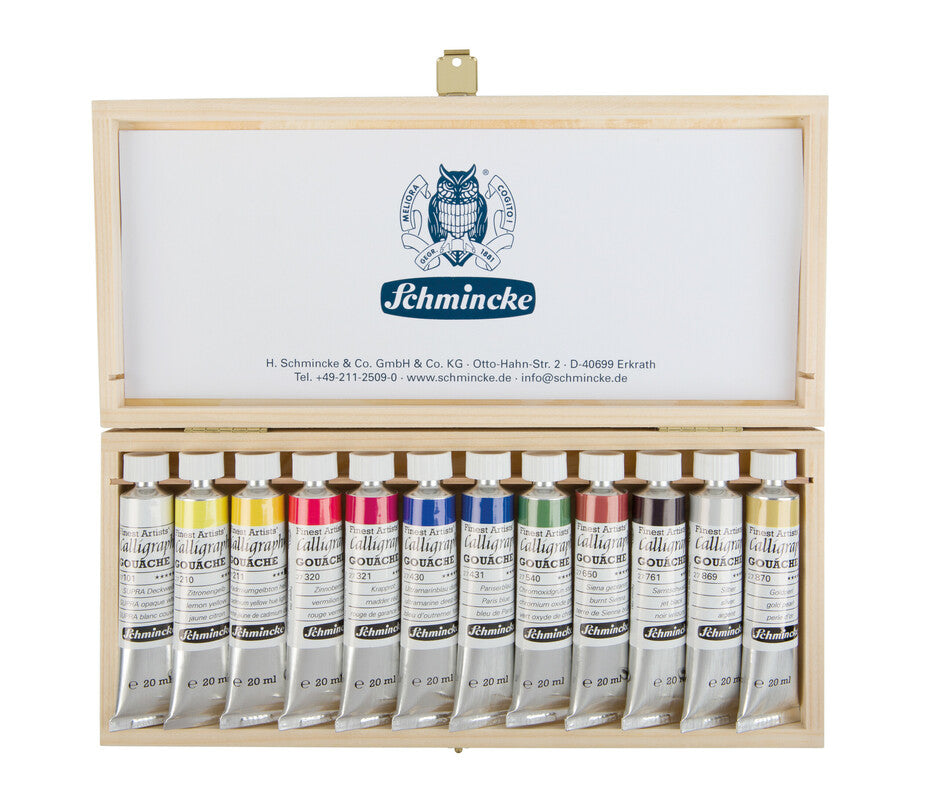 Schmincke Calligraphy Gouache Holzkasten-Set, 12 x 20 ml