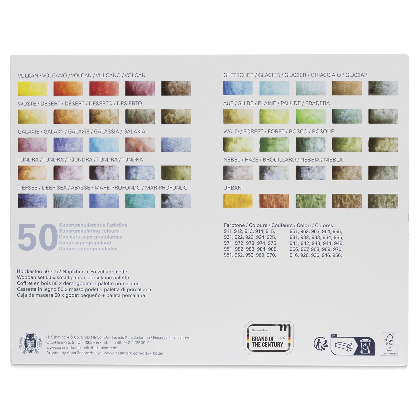 Schmincke HORADAM Super Granulation Aquarellfarben-Holzkasten – 50 x 1/2 Näpfchen