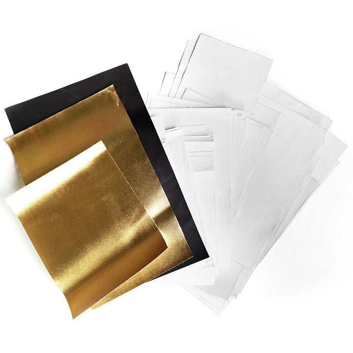 Nahaufnahme der Textur von schwarzer und goldener MIDAS Künstlerleinwand.