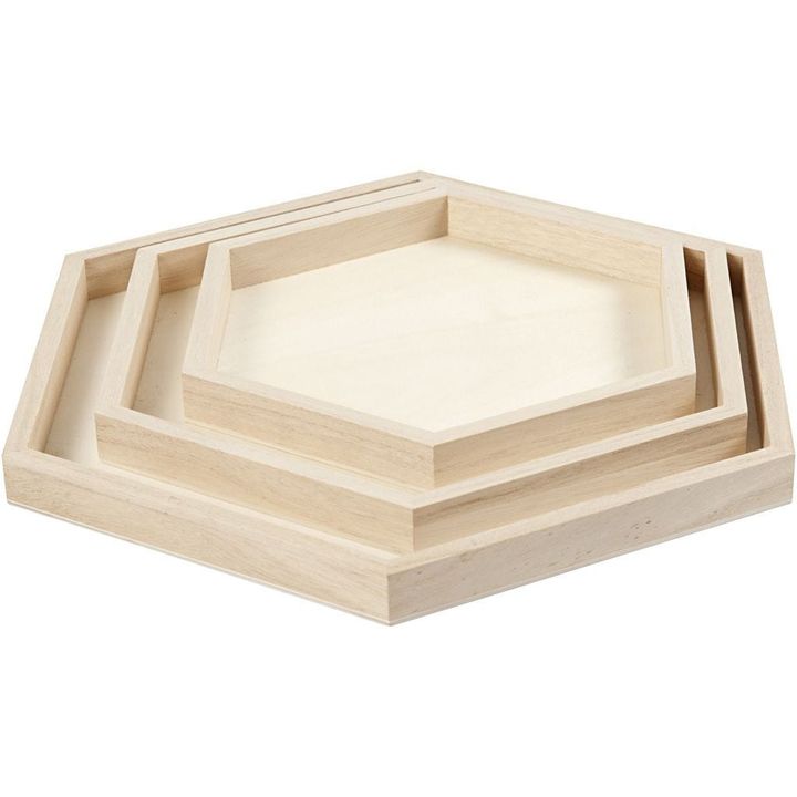 Set aus drei sechseckigen Holztabletts | ARTMIE