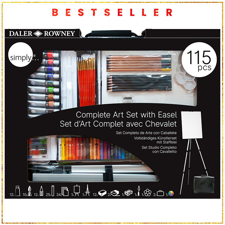 Daler-Rowney Umfassendes Kunstset mit Staffelei - 115 Teile | ARTMIE