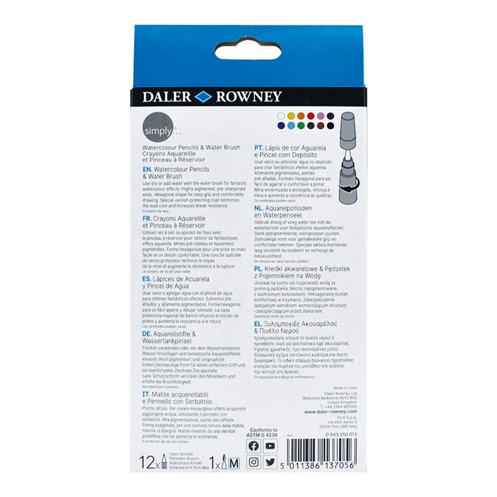 Daler Rowney Aquarellstifte 12er Set mit Wasserpinsel – Detailansicht 4 | ARTMIE
