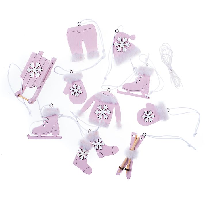 Holzschmuck mit Weihnachtsmotiven 12 Stück | rosa | ARTMIE