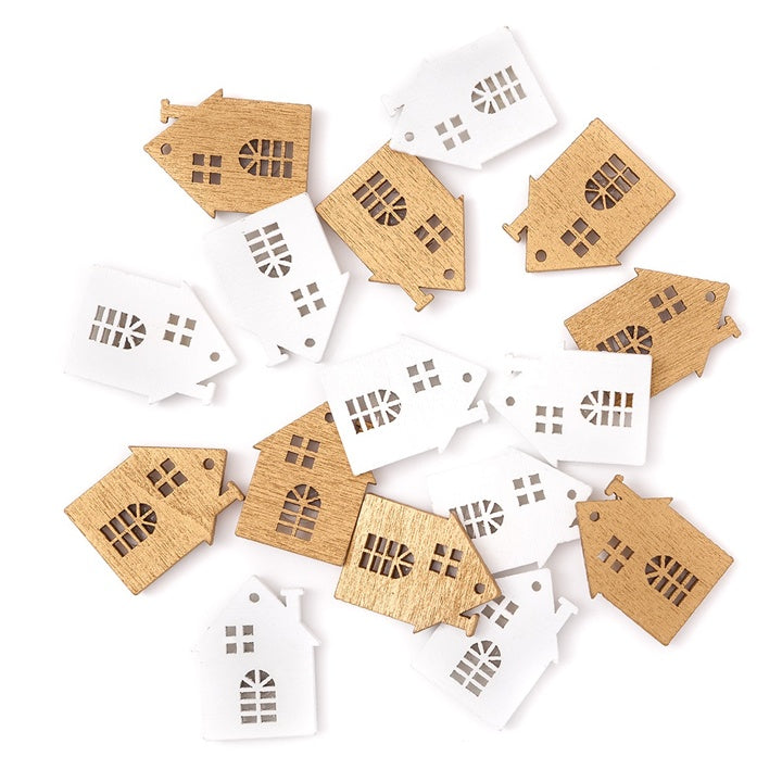 Selbstklebende Holzhäuser - Weiß und Gold / Set mit 16 Stück | ARTMIE