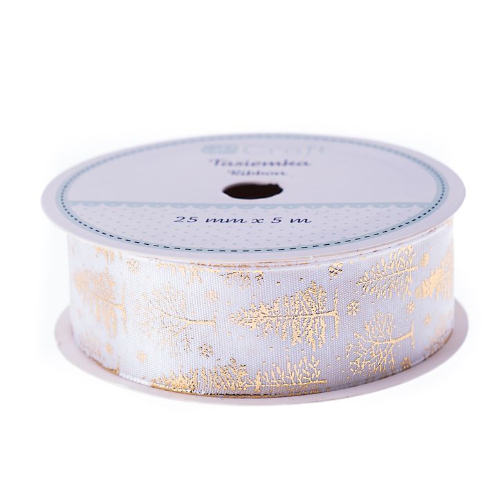 Satin-Dekoband 25 mm x 5 m | Weiß Weihnachten | ARTMIE