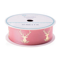 Satin-Dekorationsband 25 mm x 5 m | Frosty Pink - Hirsche | ARTMIE