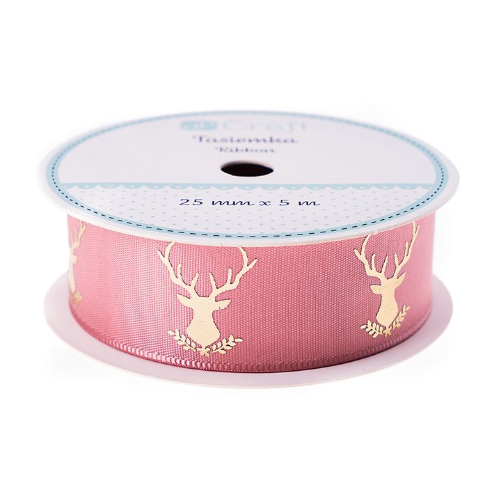 Satin-Dekorationsband 25 mm x 5 m | Frosty Pink - Hirsche | ARTMIE
