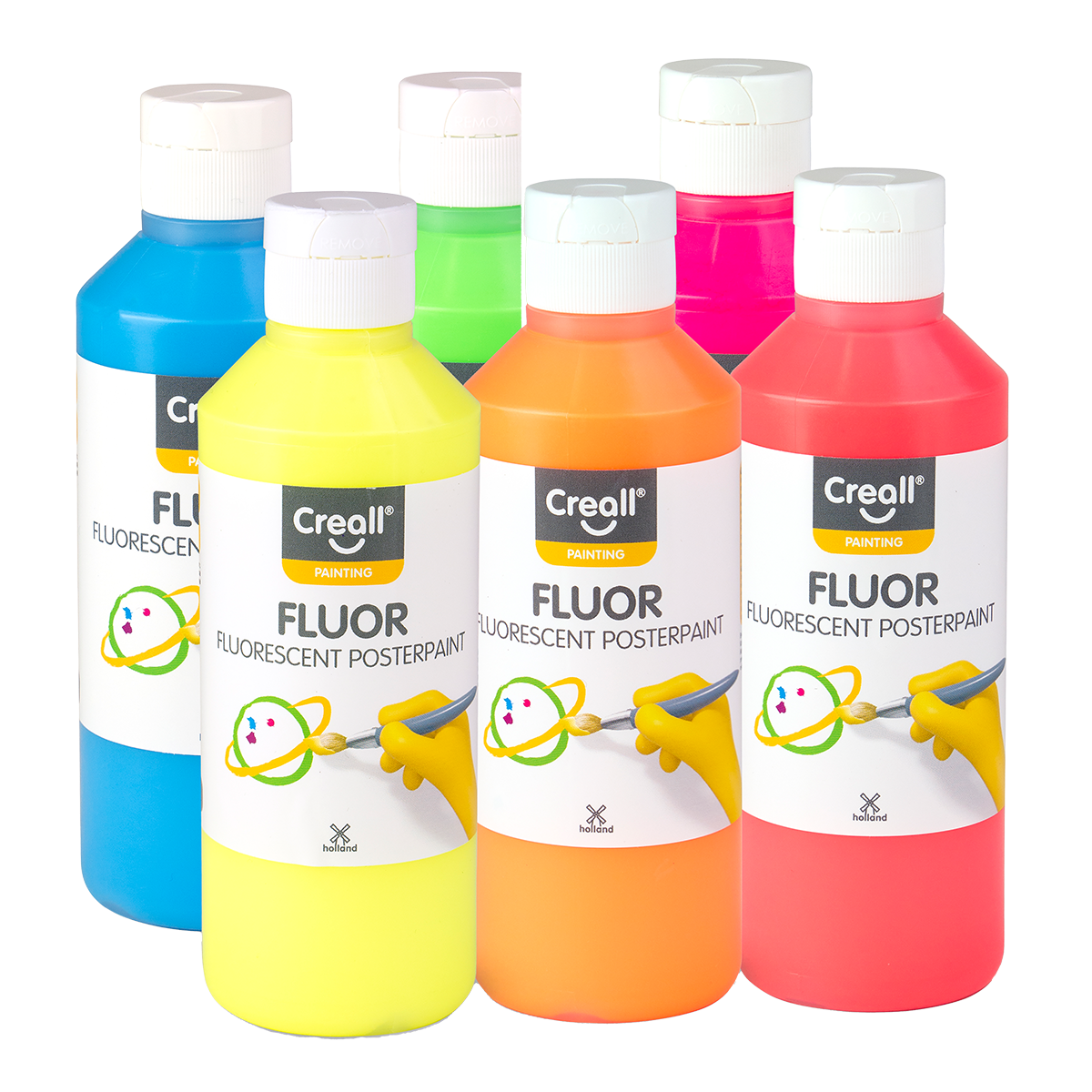 Creall Temperafarben-Set Fluor, 6 × 250 ml, Farbmix