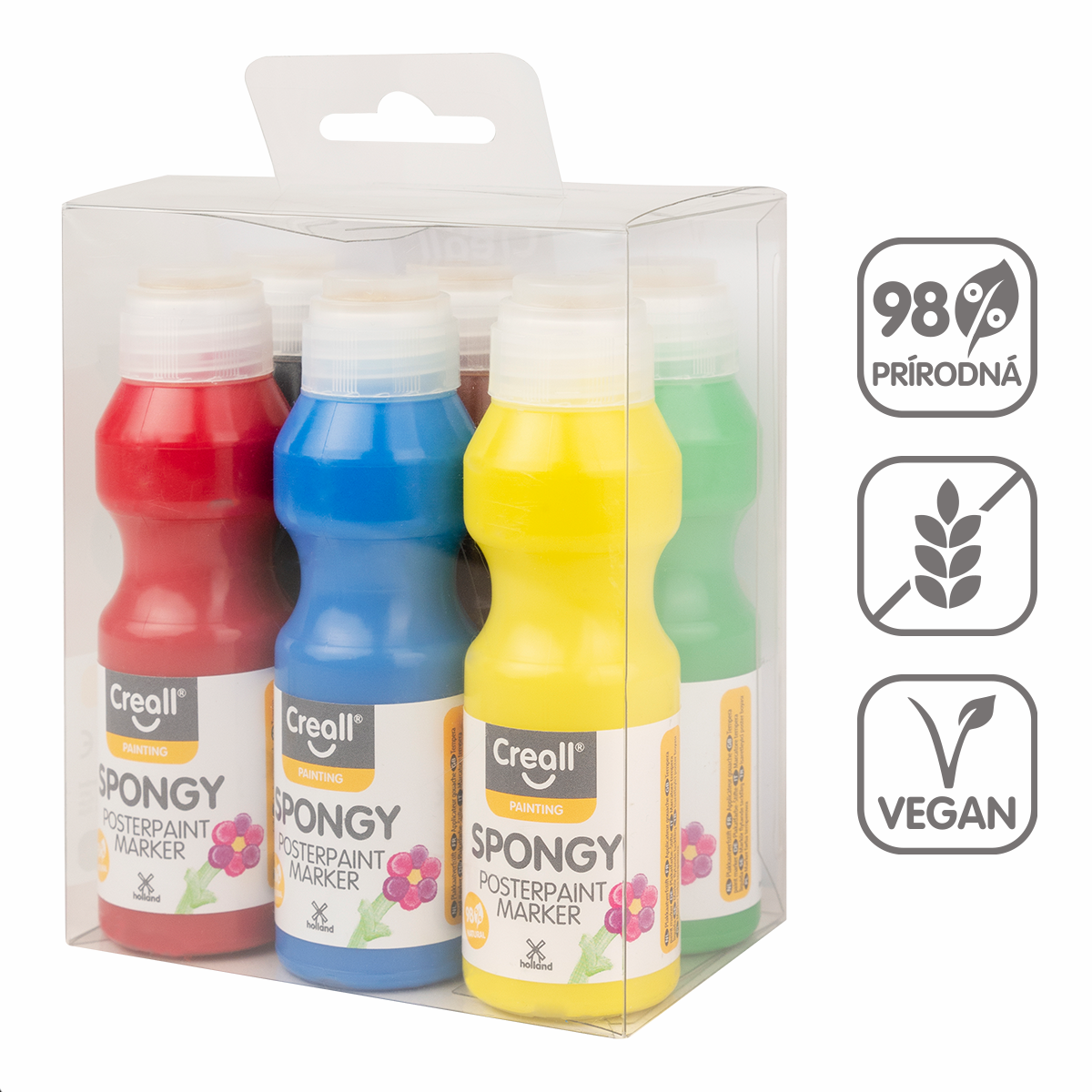 Creall Spongy Temperafarben-Set mit Schwamm-Applikator – 6 × 70 ml