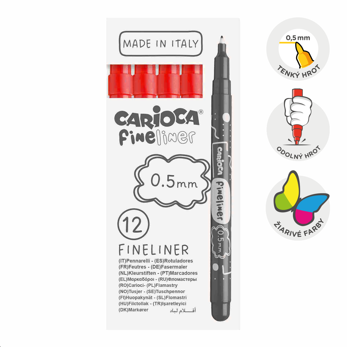 Fineliner Carioca Fineliner 0,5 mm – 12er-Set – Rot