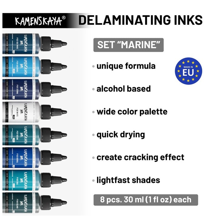 KAMENSKAYA Delaminierungsfarben Set 'Marine' 8x30 ml – Detailansicht 2 | ARTMIE