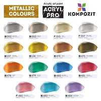 Set metallischer Acrylfarben ACRYL PRO Kompozit 15x75 ml – Detailansicht 3 | ARTMIE