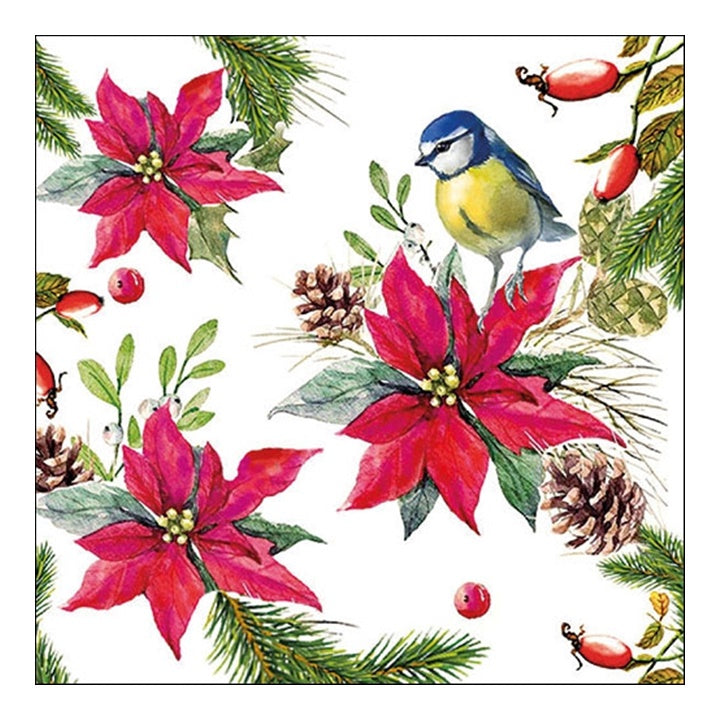 Eco Servietten für Decoupage Vogel auf Weihnachtsstern - 1pc | ARTMIE