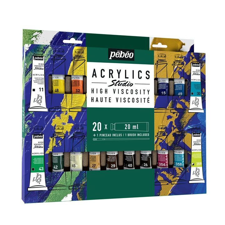 Pebeo Studio Hochviskose Acrylfarben mit Pinsel 20x20 ml | ARTMIE