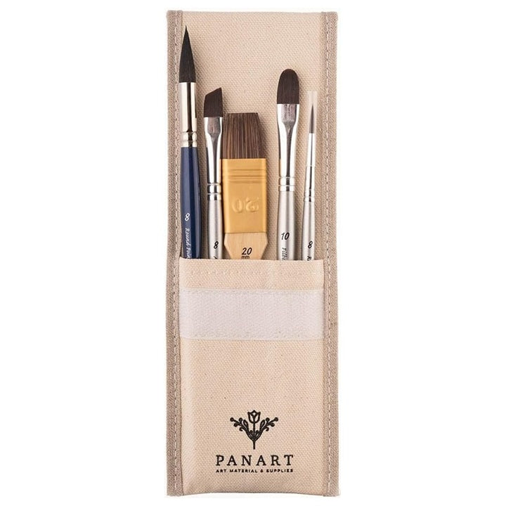 PanArt ATL-01 Pinselset im Baumwolletui für Aquarell und Acryl, 5 Stück | ARTMIE