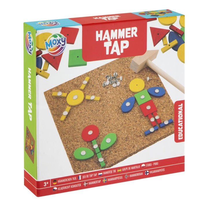 ARTMIE Hammer-Tap-Set mit Korkplatte, Holzhammer, 32 Holzformen und 40 Nägeln für Kinder ab 4 Jahren.