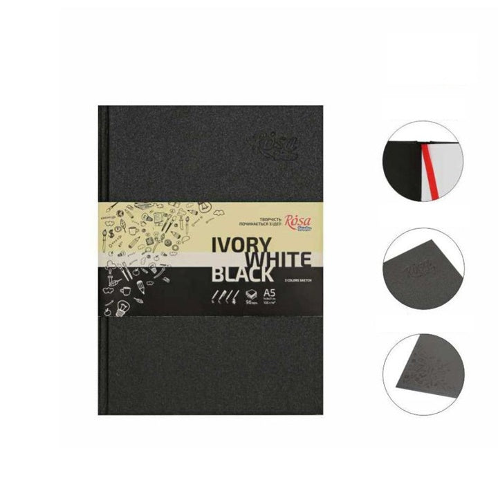 Rosa Studio Skizzenbuch - Elfenbein, weiße und schwarze Seiten A5 | ARTMIE
