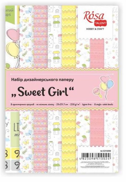 Süßes Mädchen Scrapbooking Papier Set 21 x 29,7 cm | 8 Blätter | ARTMIE