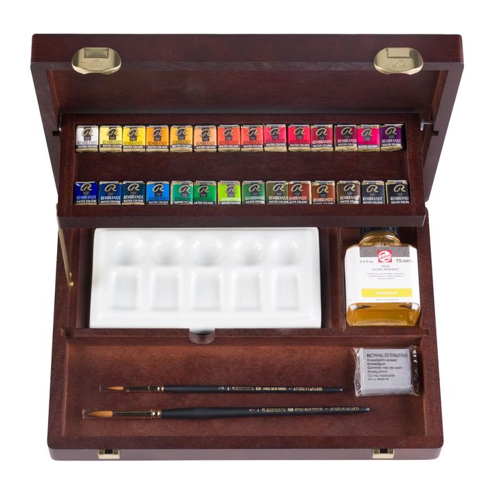 Professioneller Holzkoffer für Aquarellfarben Rembrandt 28 Töpfe und Zubehör – Detailansicht 2 | ARTMIE