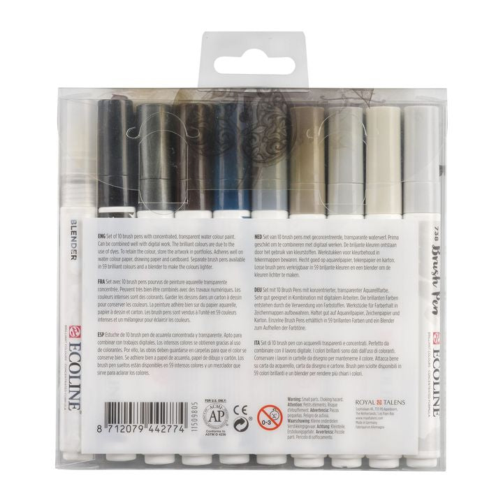 Aquarellstifte Ecoline Brush Pen Greys | 10er Set – Detailansicht 2 | ARTMIE