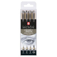 Set mit technischen Stiften Sakura Pigma Micron 3 fineliners a brush pen | dunkelgraue Farbtöne | ARTMIE