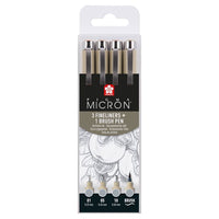 Satz technischer Stifte Sakura Pigma Micron 3 fineliners a brush pen | Grautöne | ARTMIE
