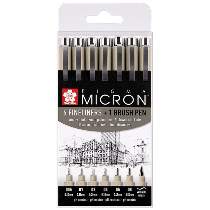 SAKURA Pigma Micron + Pinselstift-Set / 7-teilig | ARTMIE