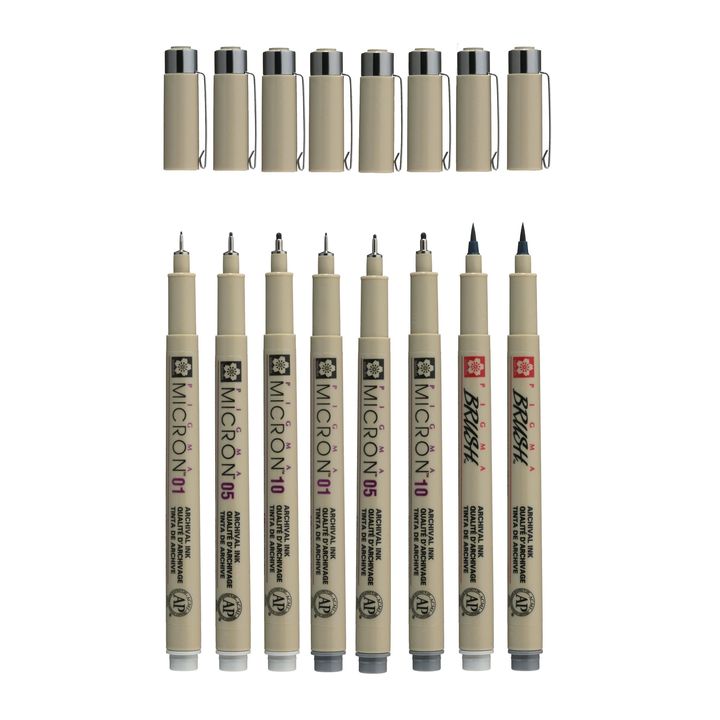 Satz technischer Stifte Sakura Pigma Micron Grautöne 8 Stück – Detailansicht 2 | ARTMIE