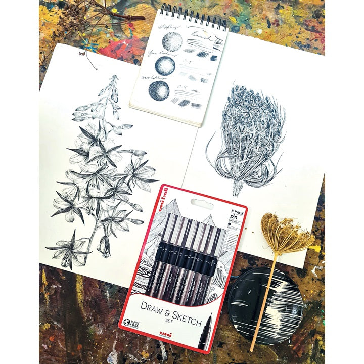 Set UNI PIN fineliner marker Draw and Sketch 8 Stück – Detailansicht 4 | ARTMIE