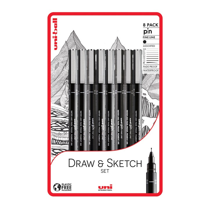 Set UNI PIN fineliner marker Draw and Sketch 8 Stück | ARTMIE