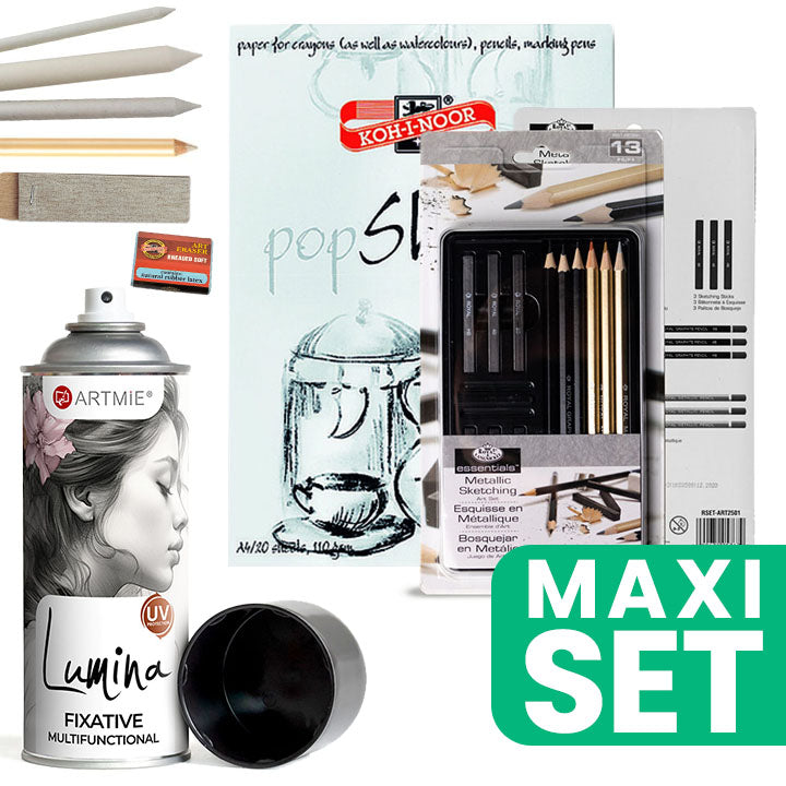 ARTMIE Skizzier-Set mit Fixiermittel | ARTMIE