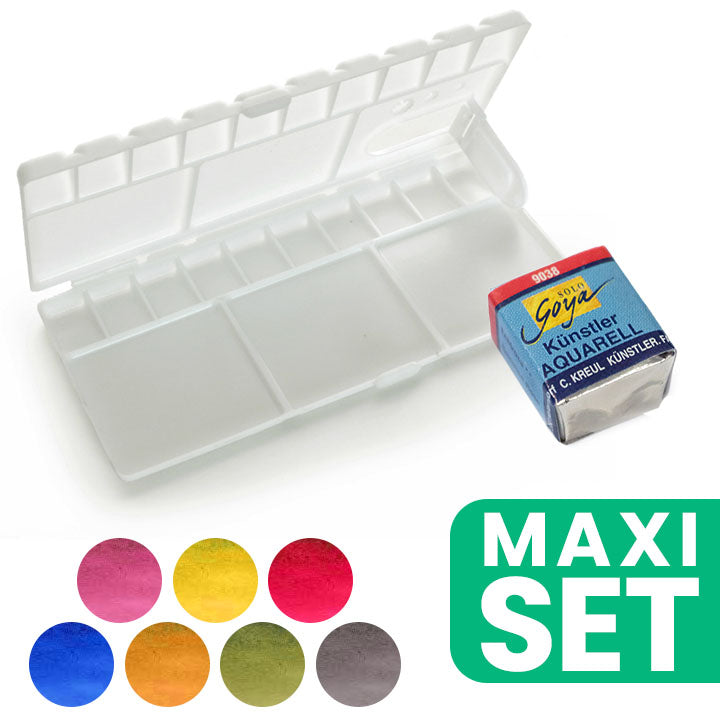 Set aus Kunststoffkartusche und 7 KREUL Aquarellfarben | ARTMIE