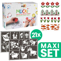 Kinder-Malschablonen-Kollektion 21 Stück + MUCKI Fingerfarben-Set | ARTMIE