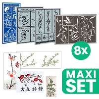 Asiatische Fantasie Malerei und Tätowierung Schablonen Set - 8 verschiedene Größen und Typen | ARTMIE