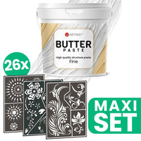 Reliefpaste ARTMIE BUTTER + Schablonenset zum Malen FOLK ART Motiv - 26 Stück | ARTMIE