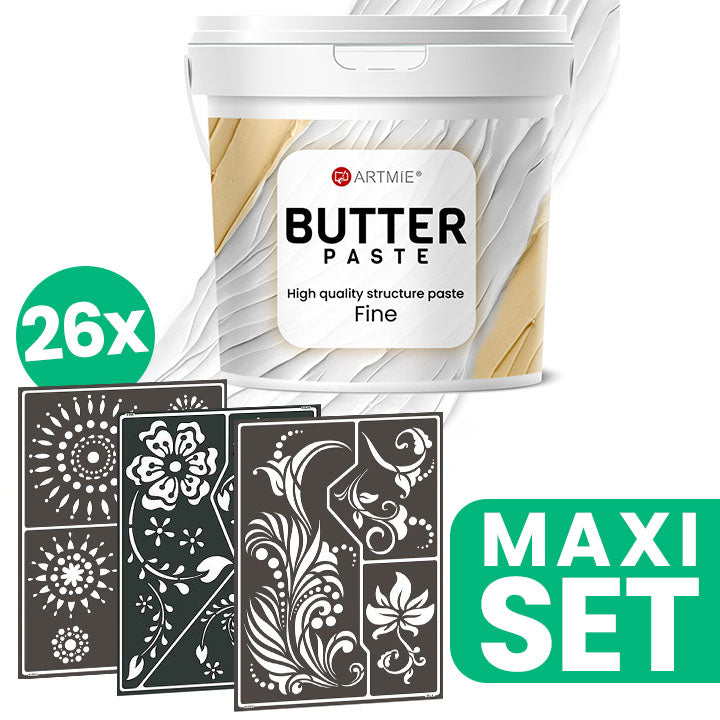 Reliefpaste ARTMIE BUTTER + Schablonenset zum Malen FOLK ART Motiv - 26 Stück | ARTMIE
