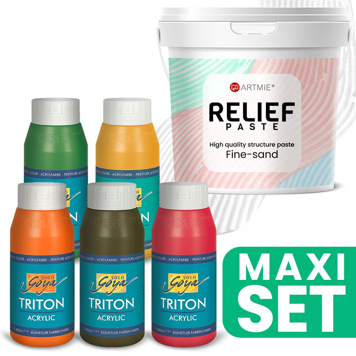 ARTMIE 3D-Paste und TRITON-Acrylfarben-Set (5x750 ml - Warme Farbtöne) | ARTMIE