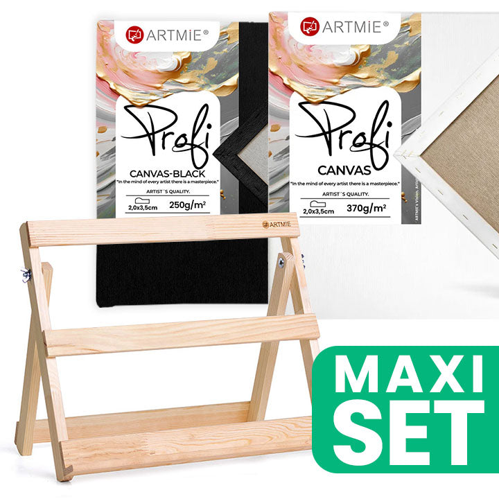 ARTMIE Tischstaffelei-Set mit schwarzer und weißer PROFI-Leinwand 40x30 cm | ARTMIE