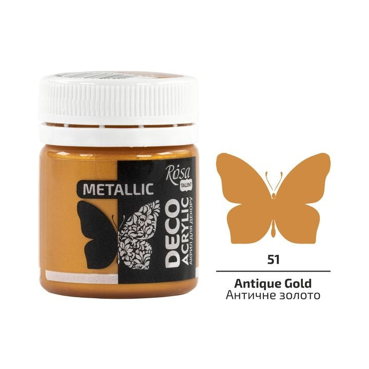 ROSA Talent Metallic-Acrylfarbe für Dekoration, 20 ml – 51 Antique Gold