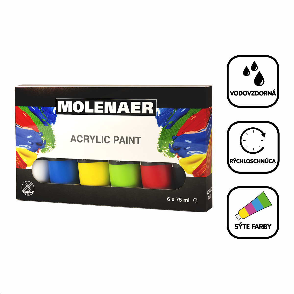 Acrylfarben-Set Molenaer 6 x 75 ml - Farbmix