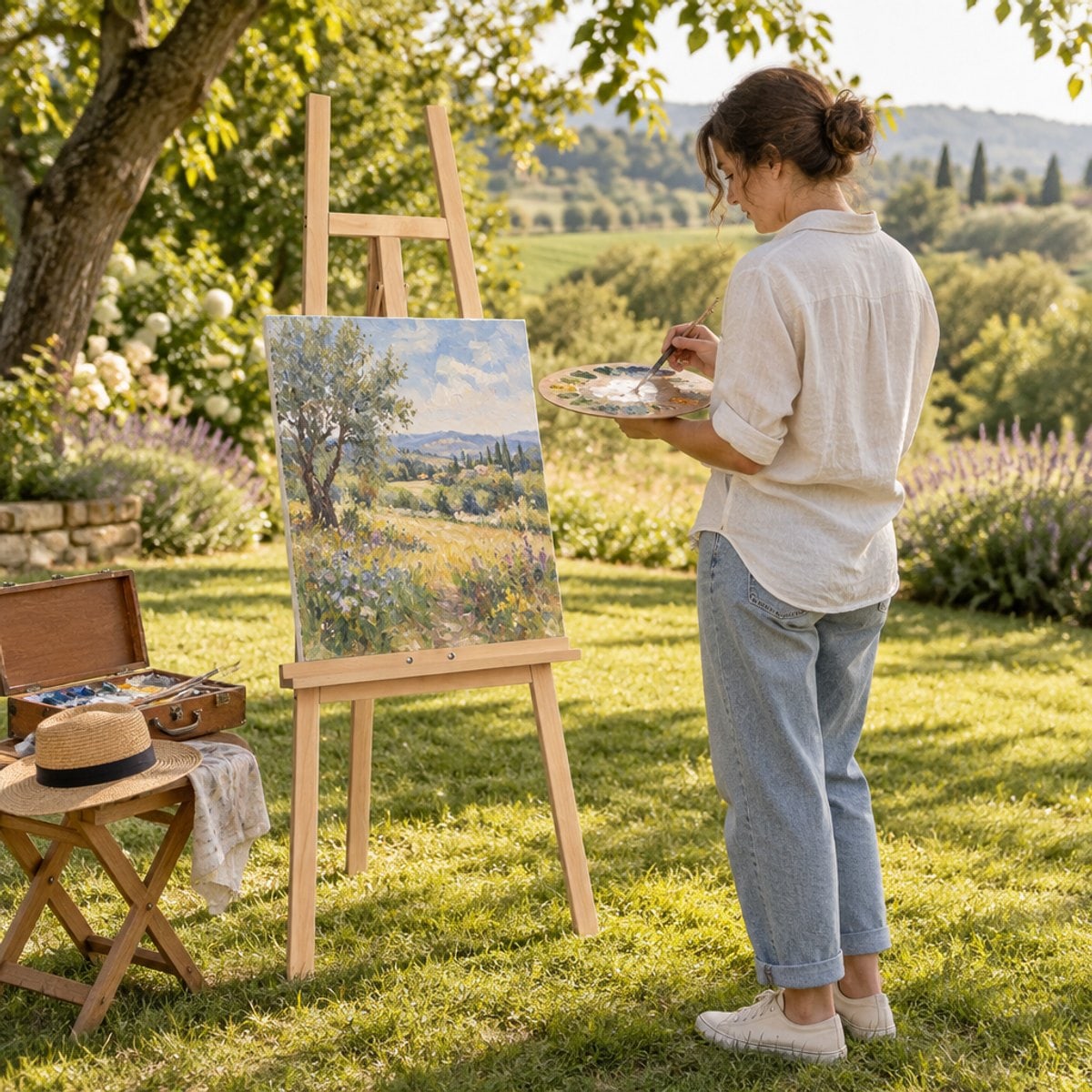 Malen im Freien — Buchenholz-Staffelei ACADEMY im Garten