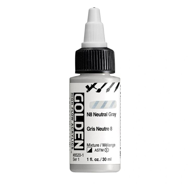 GOLDEN High Flow Acrylfarbe 30 ml | verschiedene Farbtöne | 8520 N8 Neutrálna Sivá