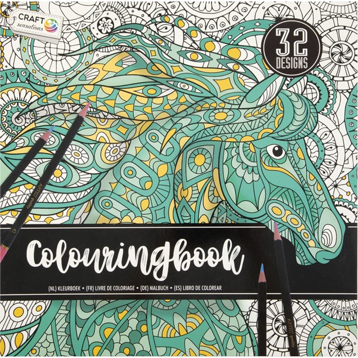 Antistress-Malbuch Green Horse mit floralen Mustern | ARTMIE