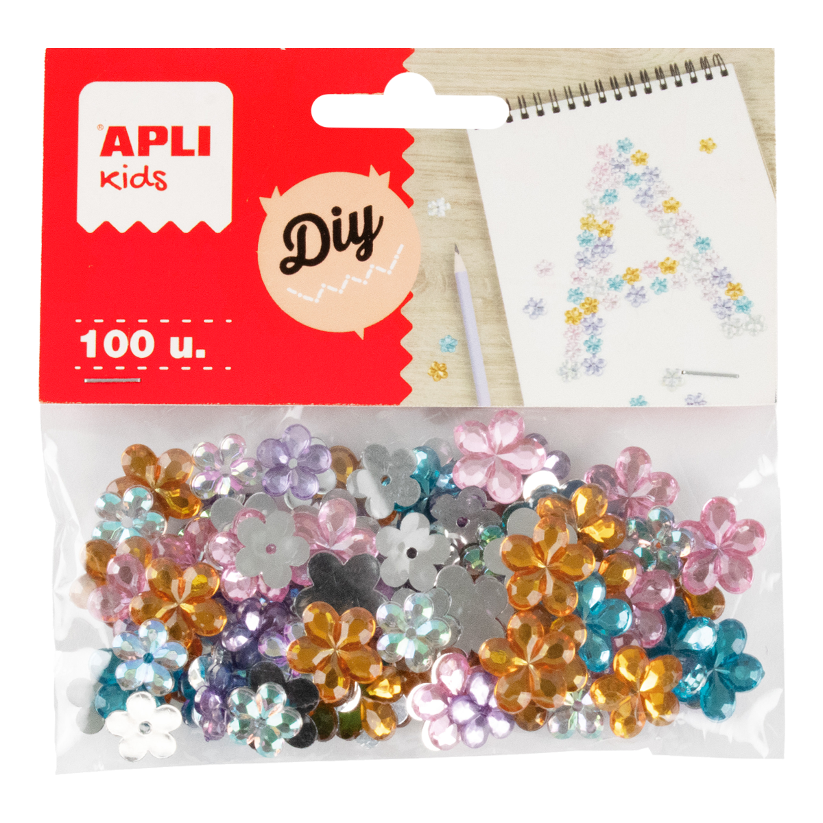 APLI Deko-Acrylsteine 100 Stk., Mix aus Größen und Farben – Blumen